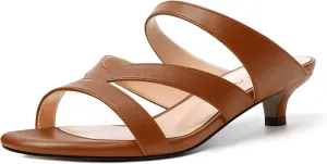 MERRORI Womens Matte Casual Open Toe Slip On Evening Slingback Kitten Low Heel Heeled Sandals 1.5 Inch