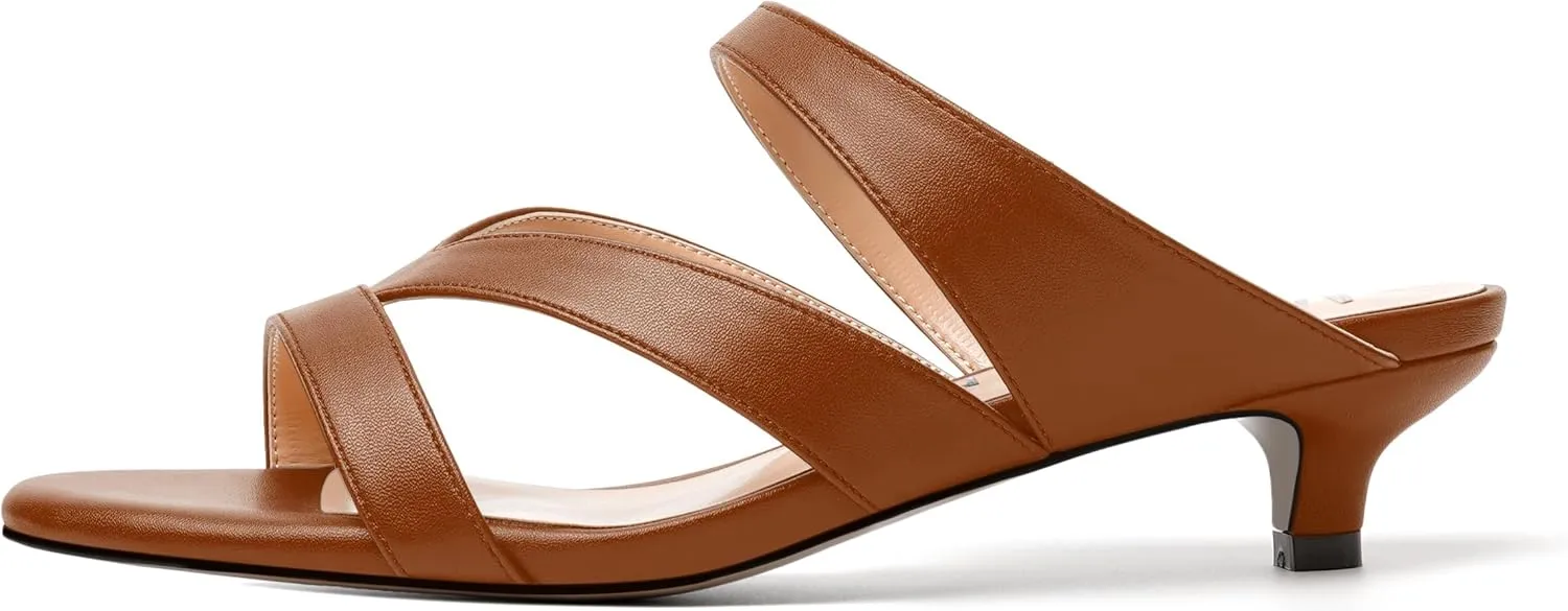 MERRORI Womens Matte Casual Open Toe Slip On Evening Slingback Kitten Low Heel Heeled Sandals 1.5 Inch
