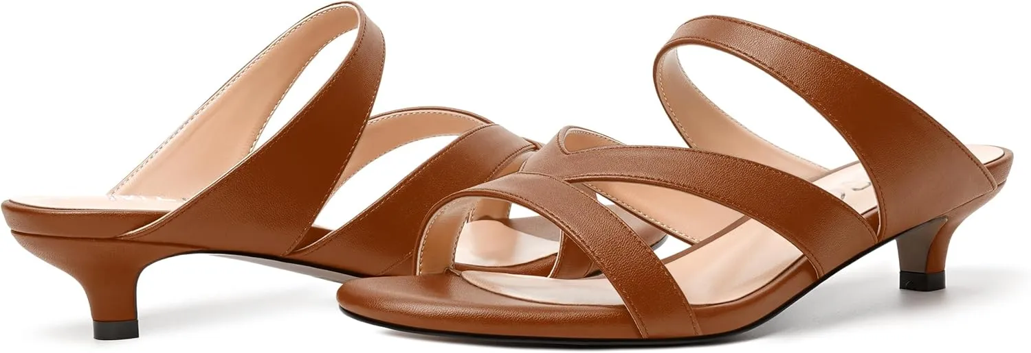 MERRORI Womens Matte Casual Open Toe Slip On Evening Slingback Kitten Low Heel Heeled Sandals 1.5 Inch