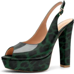 Mettesally Women's Peep Toe Sandals Chunky Platform Heeled Pumps Slingback Heels Summer Dress Shoes