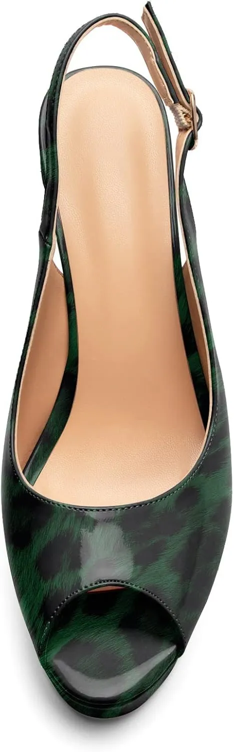 Mettesally Women's Peep Toe Sandals Chunky Platform Heeled Pumps Slingback Heels Summer Dress Shoes