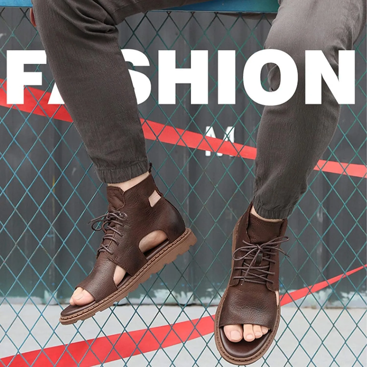 MILDSEVEN Summer High-Top Men's Roman Sandals, Tide British Leather Fisherman Shoes, All-Match Casual Gentleman Beach Shoes