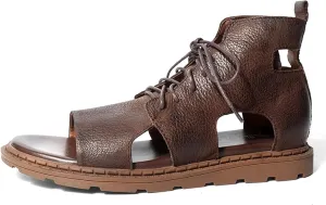 MILDSEVEN Summer High-Top Men's Roman Sandals, Tide British Leather Fisherman Shoes, All-Match Casual Gentleman Beach Shoes