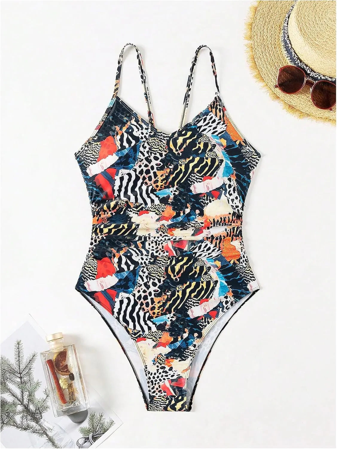 Milumia Women's Boho All Over Print One Piece Swimsuit Cutout Back Swimwear