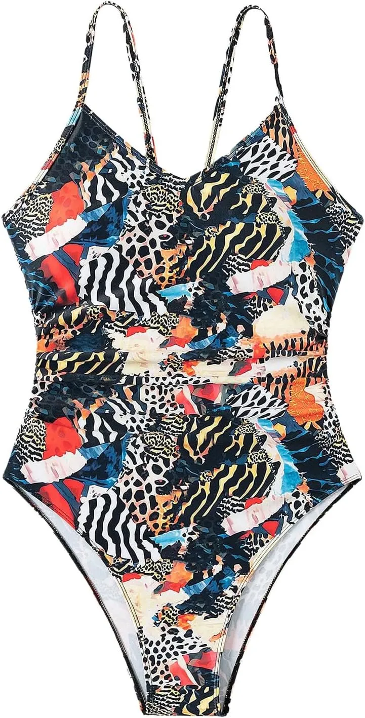Milumia Women's Boho All Over Print One Piece Swimsuit Cutout Back Swimwear