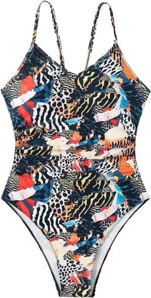 Milumia Women's Boho All Over Print One Piece Swimsuit Cutout Back Swimwear