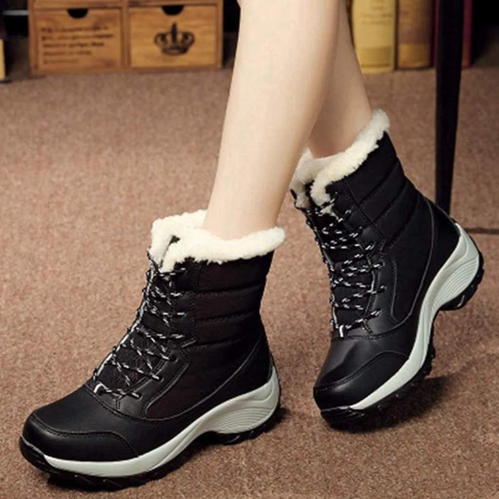 MIOKE Women's Winter Waterproof Snow Ankle Boots Lace Up Warm Fur Platform Insulated Outdoor Sneaker Booties