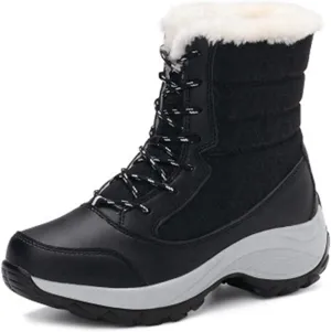 MIOKE Women's Winter Waterproof Snow Ankle Boots Lace Up Warm Fur Platform Insulated Outdoor Sneaker Booties