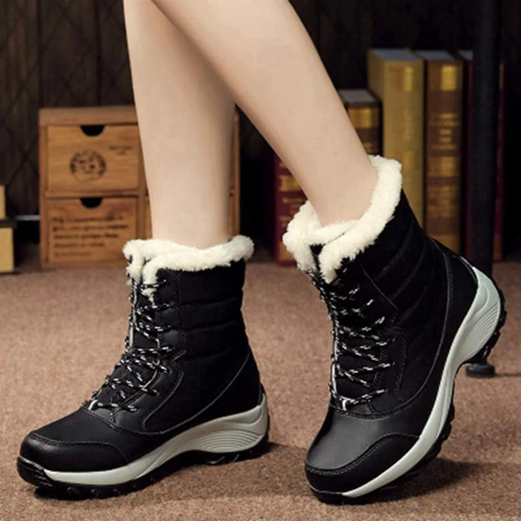 MIOKE Women's Winter Waterproof Snow Ankle Boots Lace Up Warm Fur Platform Insulated Outdoor Sneaker Booties