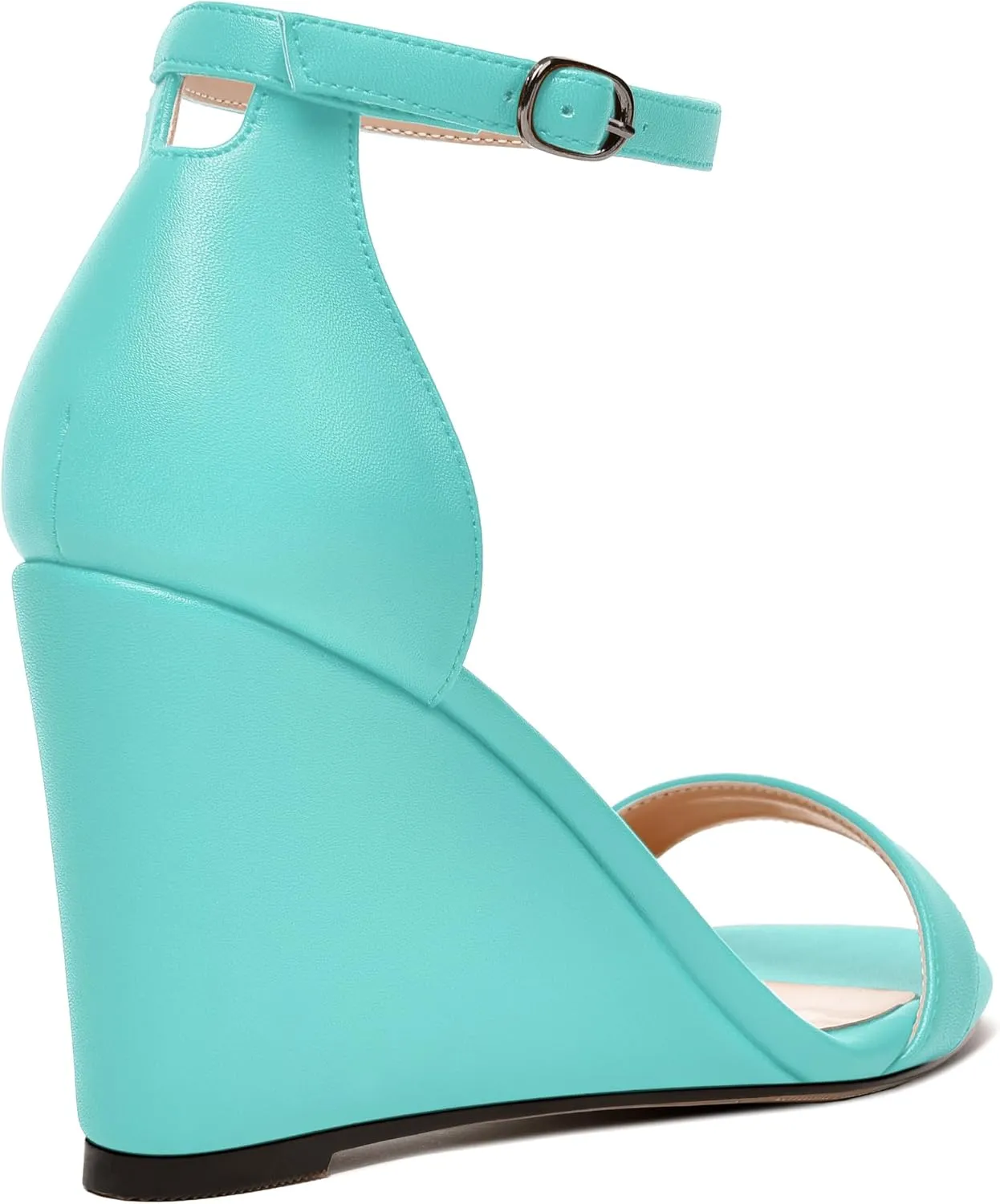 MODENCOCO Womens Matte Comfortable Ankle Strap Buckle Round Toe Casual Bridal Wedge High Heel Heeled Sandals 3.3 Inch
