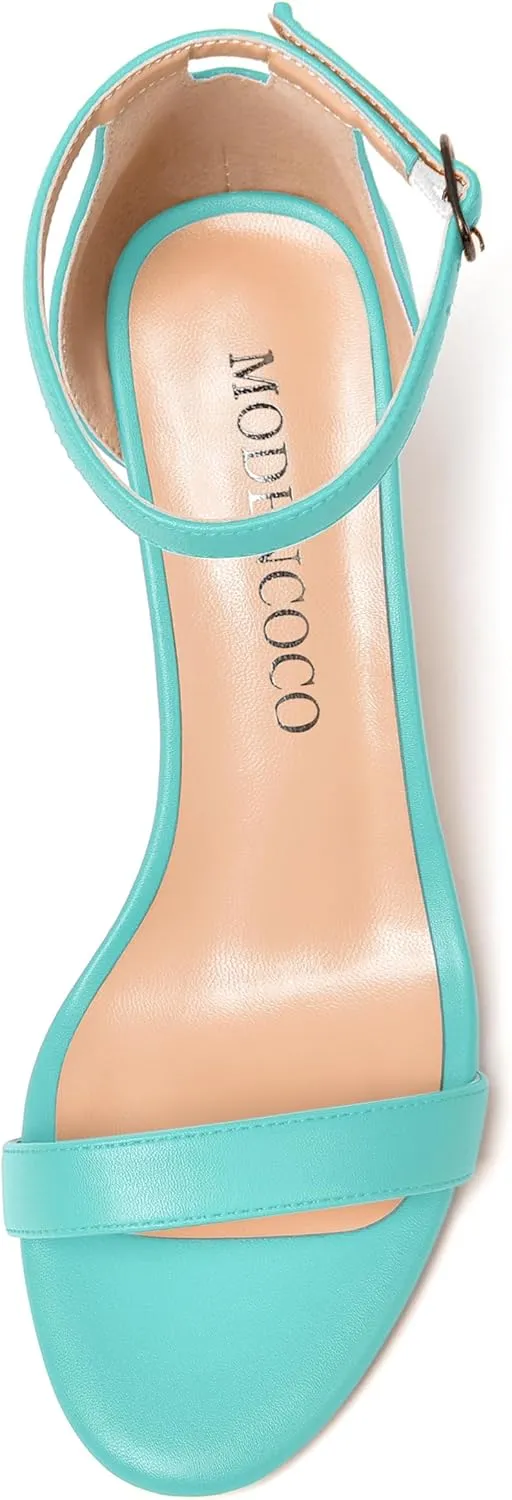 MODENCOCO Womens Matte Comfortable Ankle Strap Buckle Round Toe Casual Bridal Wedge High Heel Heeled Sandals 3.3 Inch