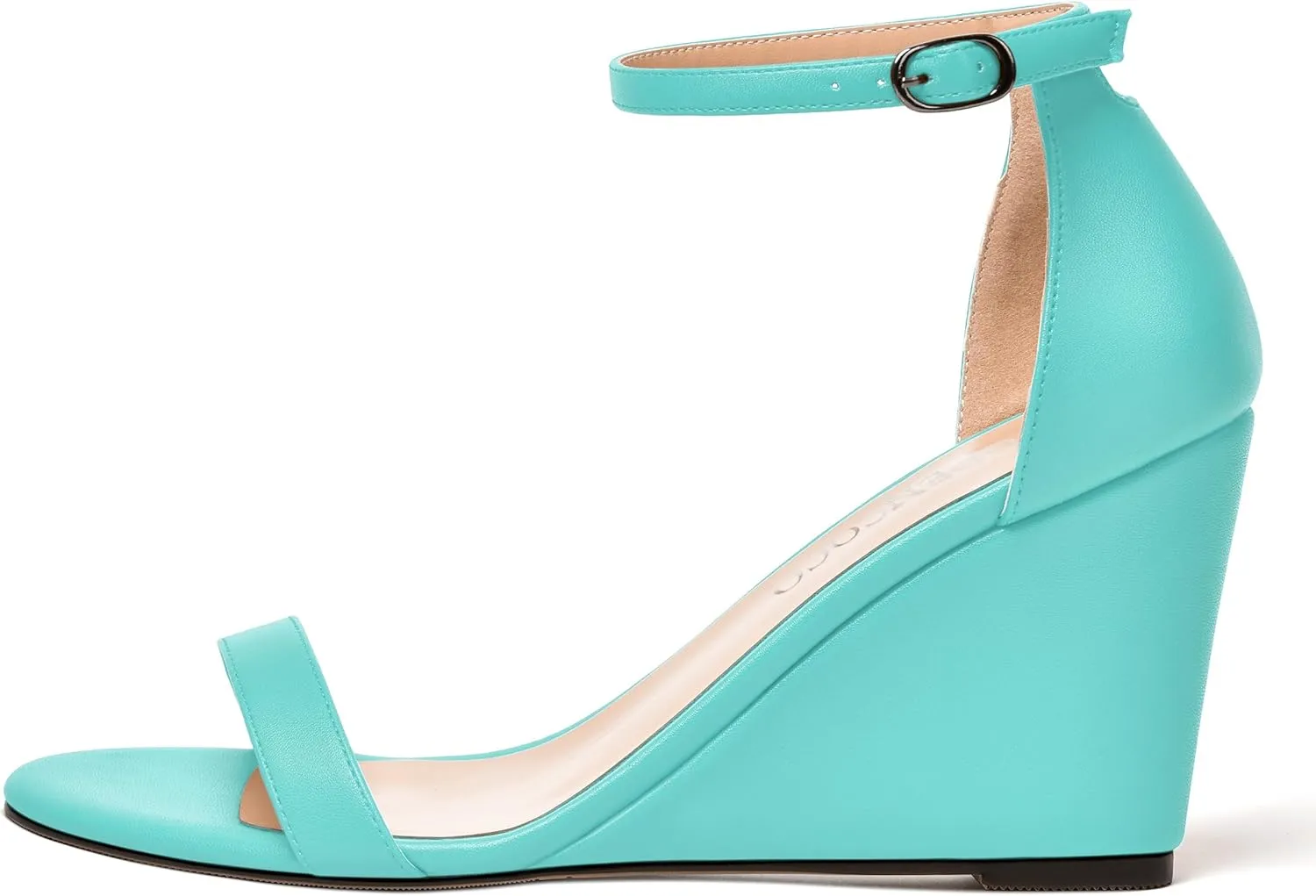 MODENCOCO Womens Matte Comfortable Ankle Strap Buckle Round Toe Casual Bridal Wedge High Heel Heeled Sandals 3.3 Inch