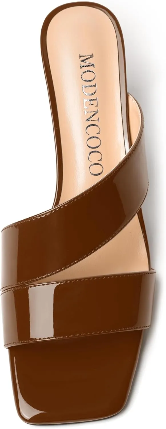 MODENCOCO Womens Slip On Square Toe Dressy Sexy Patent Party Stiletto High Heel Heeled Sandals 3.5 Inch