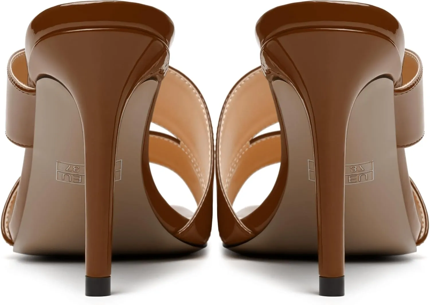 MODENCOCO Womens Slip On Square Toe Dressy Sexy Patent Party Stiletto High Heel Heeled Sandals 3.5 Inch