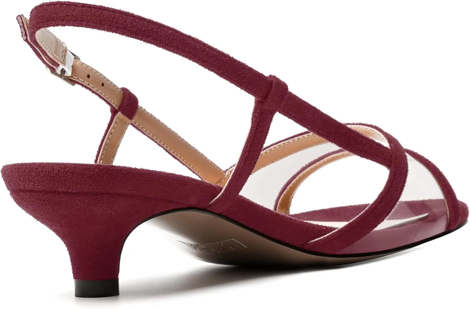 MODENCOCO Womens Suede Dating Dress Slingback Clear Buckle Open Toe Comfortable Kitten Low Heel Heeled Sandals 1.5 Inch