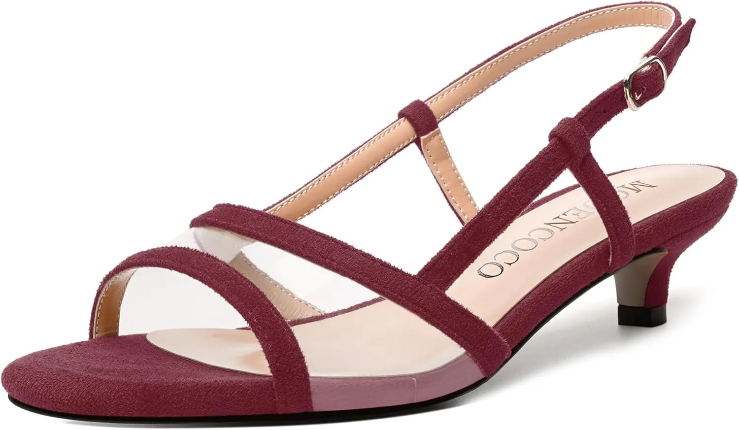 MODENCOCO Womens Suede Dating Dress Slingback Clear Buckle Open Toe Comfortable Kitten Low Heel Heeled Sandals 1.5 Inch