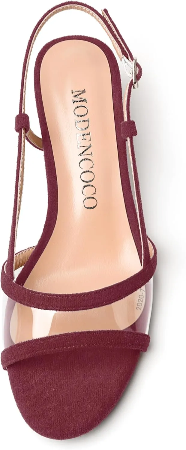 MODENCOCO Womens Suede Dating Dress Slingback Clear Buckle Open Toe Comfortable Kitten Low Heel Heeled Sandals 1.5 Inch