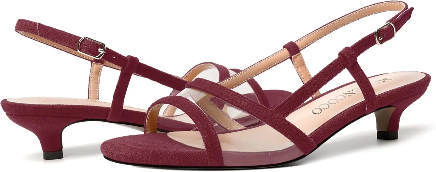 MODENCOCO Womens Suede Dating Dress Slingback Clear Buckle Open Toe Comfortable Kitten Low Heel Heeled Sandals 1.5 Inch