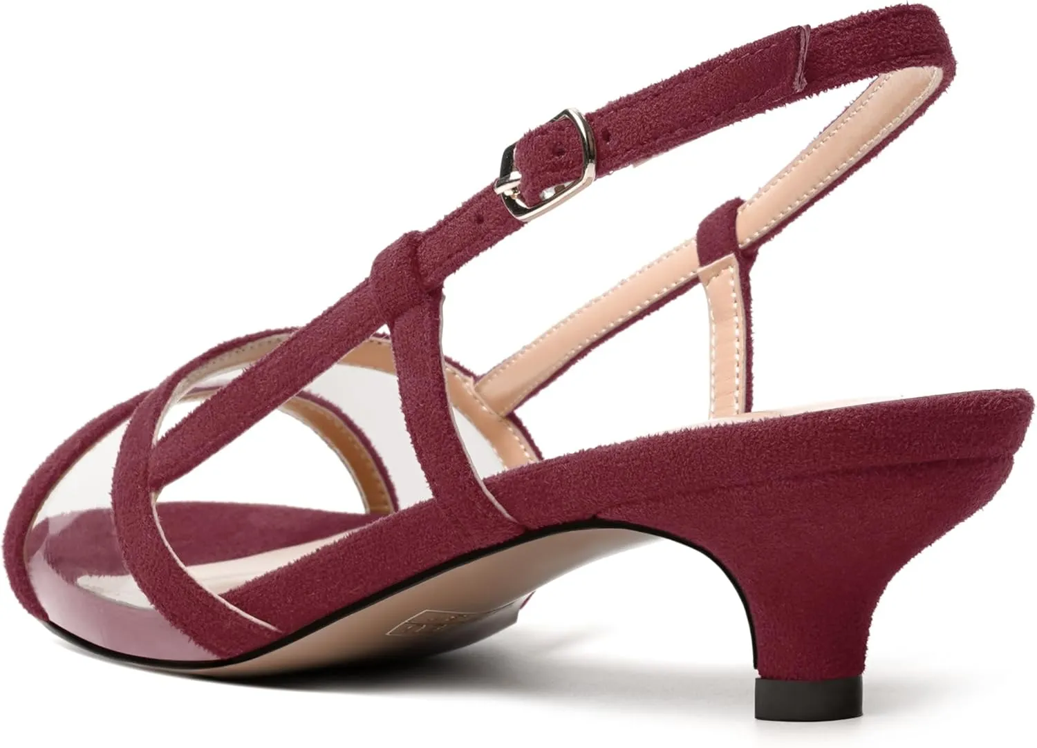 MODENCOCO Womens Suede Dating Dress Slingback Clear Buckle Open Toe Comfortable Kitten Low Heel Heeled Sandals 1.5 Inch