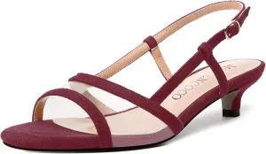 MODENCOCO Womens Suede Dating Dress Slingback Clear Buckle Open Toe Comfortable Kitten Low Heel Heeled Sandals 1.5 Inch