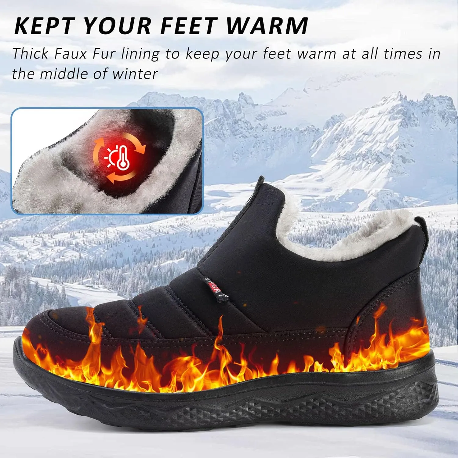 Moodeng Womens Snow Boots Warm Fur Lined Winter Boots Water-Resistant Slip on Ankle Booties Outdoor Comfortable Short Boots Lightweight