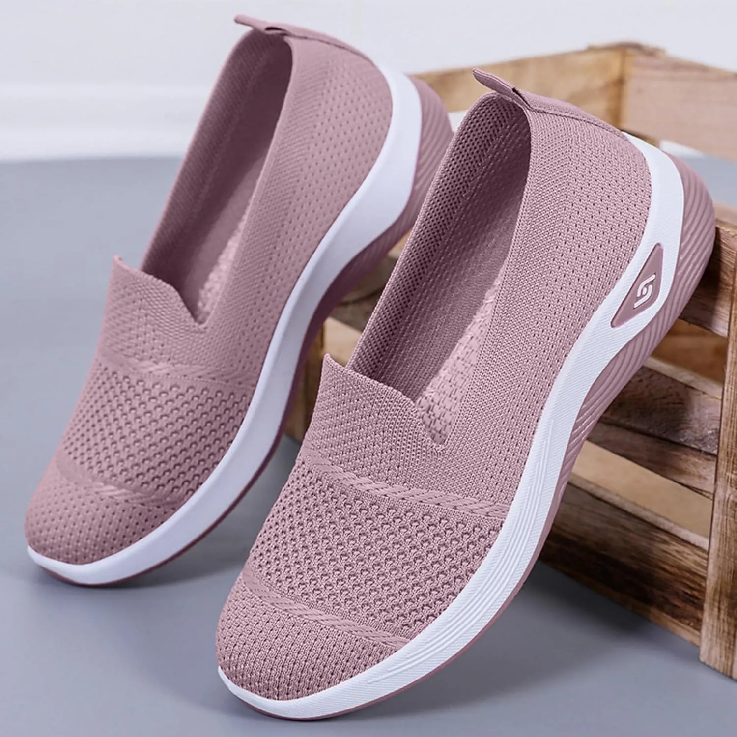 Mules for Women Breathable Knit Slip On Sneakers Casual Comfortable Soft Sole Walking Shoes Womens Comfort Non Slip Work Jogging Sneakers Comfortable Outdoor Shoes