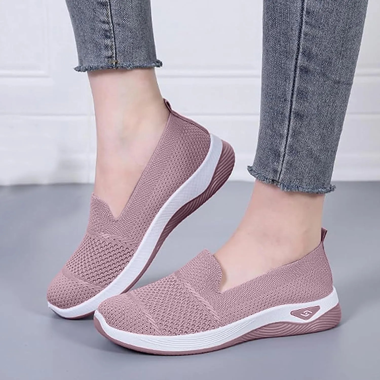 Mules for Women Breathable Knit Slip On Sneakers Casual Comfortable Soft Sole Walking Shoes Womens Comfort Non Slip Work Jogging Sneakers Comfortable Outdoor Shoes