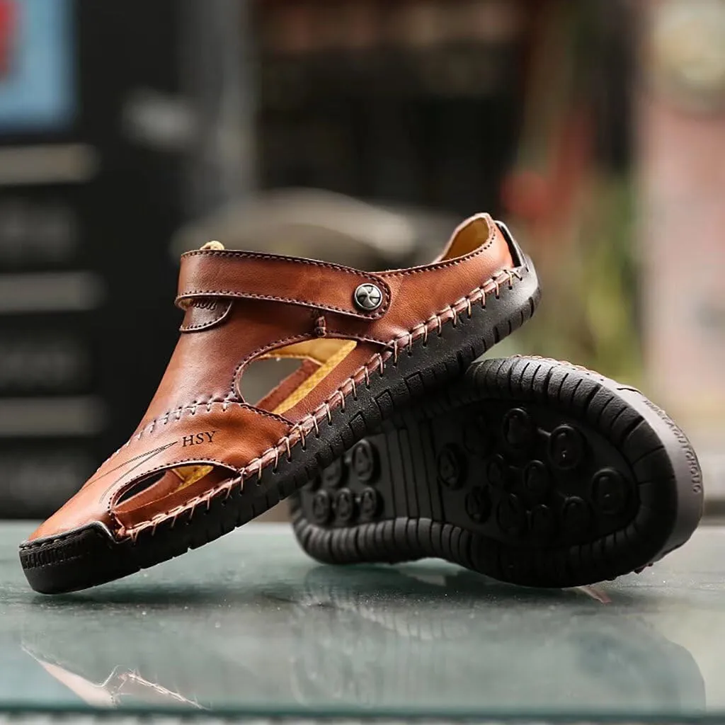 NANXIN&LOVE Mens Casual Leather Sandals Summer Beach Slipper Mens Comfort Outdoor Shoes Fashion Lightweight Trail Water Sandal Adjustable （Two Ways）