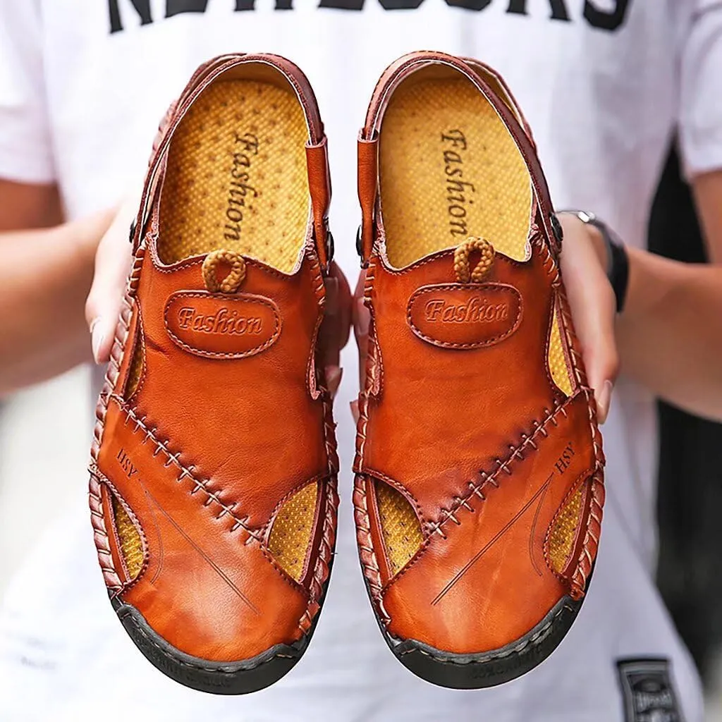 NANXIN&LOVE Mens Casual Leather Sandals Summer Beach Slipper Mens Comfort Outdoor Shoes Fashion Lightweight Trail Water Sandal Adjustable （Two Ways）