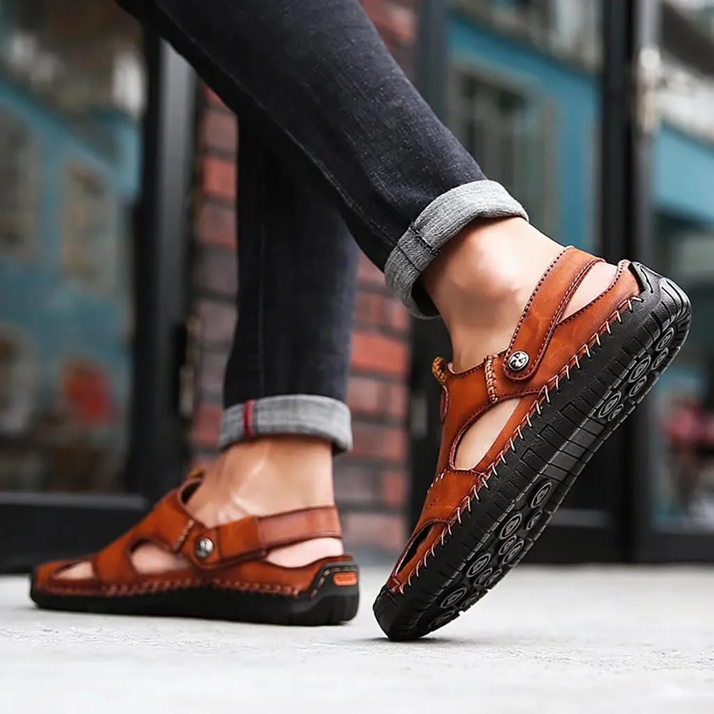 NANXIN&LOVE Mens Casual Leather Sandals Summer Beach Slipper Mens Comfort Outdoor Shoes Fashion Lightweight Trail Water Sandal Adjustable （Two Ways）