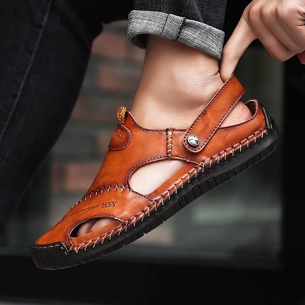 NANXIN&LOVE Mens Casual Leather Sandals Summer Beach Slipper Mens Comfort Outdoor Shoes Fashion Lightweight Trail Water Sandal Adjustable （Two Ways）
