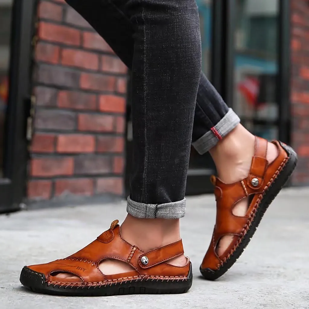 NANXIN&LOVE Mens Casual Leather Sandals Summer Beach Slipper Mens Comfort Outdoor Shoes Fashion Lightweight Trail Water Sandal Adjustable （Two Ways）
