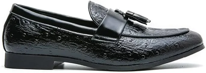 New Loafers for Men Burnished Toe Crocodile Print with Tassel Vegan Leather Anti-Slip Flat Heel Comfortable Outdoor Party Slip-ons
