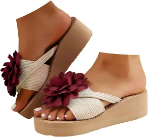 New Summer Women's Slippers For Outdoor Wear Flat Fashion Bow Tie Beach Flower Sandals Dress Sandals for Women Flat Wide Width Walking Dress Shoes for Party Casual Beach Vacation