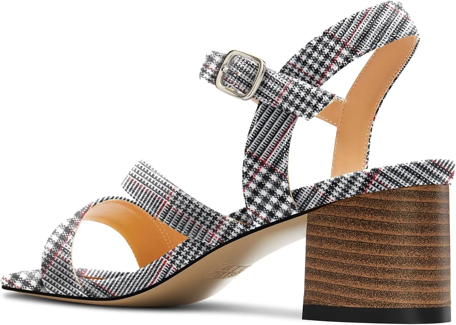 NobleOnly Womens Mid Block Heel Open Toe Ankle Strap Buckle Sandals Casual Office Dress Denim Summer Shoes 2.0 Inches Heels