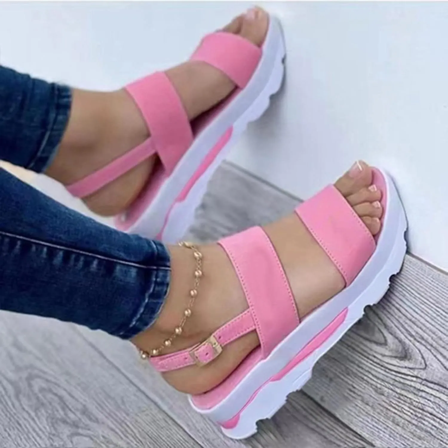 oiangi Double Strap Sandals for Women Platform Summer Casual Open Toe Buckle Thick Soled Slipper Solid Comfortable Non-Slip Outdoor Beach Shoes Sandalias