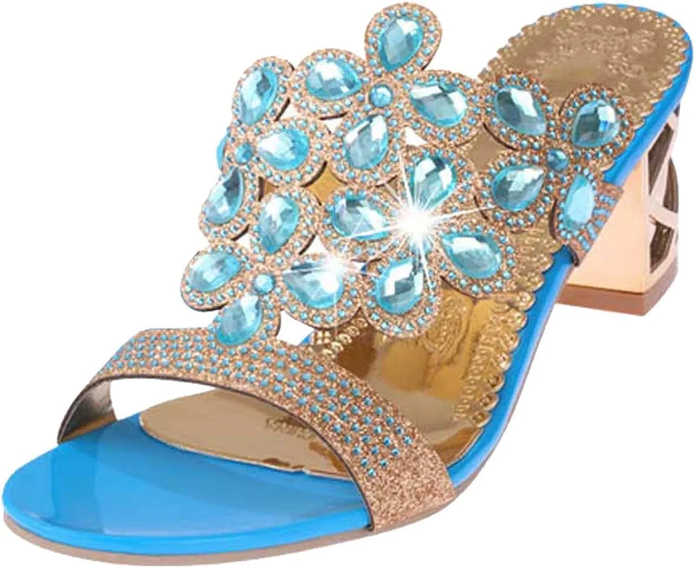 oiangi Sparkly Rhinestone Sandals for Women,Fashion Flip Flops Open Toe High Heel Pump Sandals,Casual Block Heel Sandal