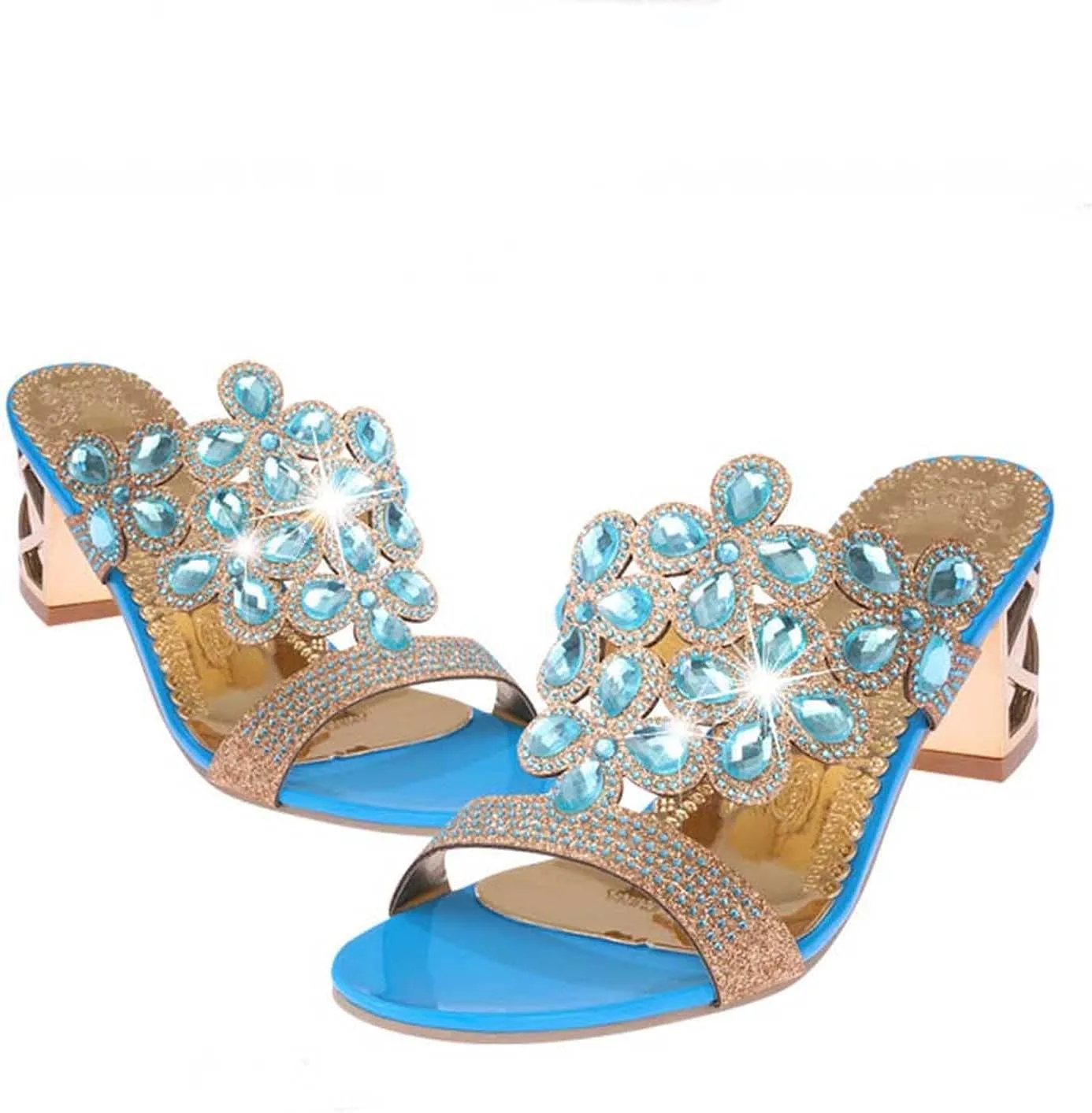 oiangi Sparkly Rhinestone Sandals for Women,Fashion Flip Flops Open Toe High Heel Pump Sandals,Casual Block Heel Sandal