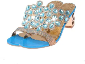 oiangi Sparkly Rhinestone Sandals for Women,Fashion Flip Flops Open Toe High Heel Pump Sandals,Casual Block Heel Sandal
