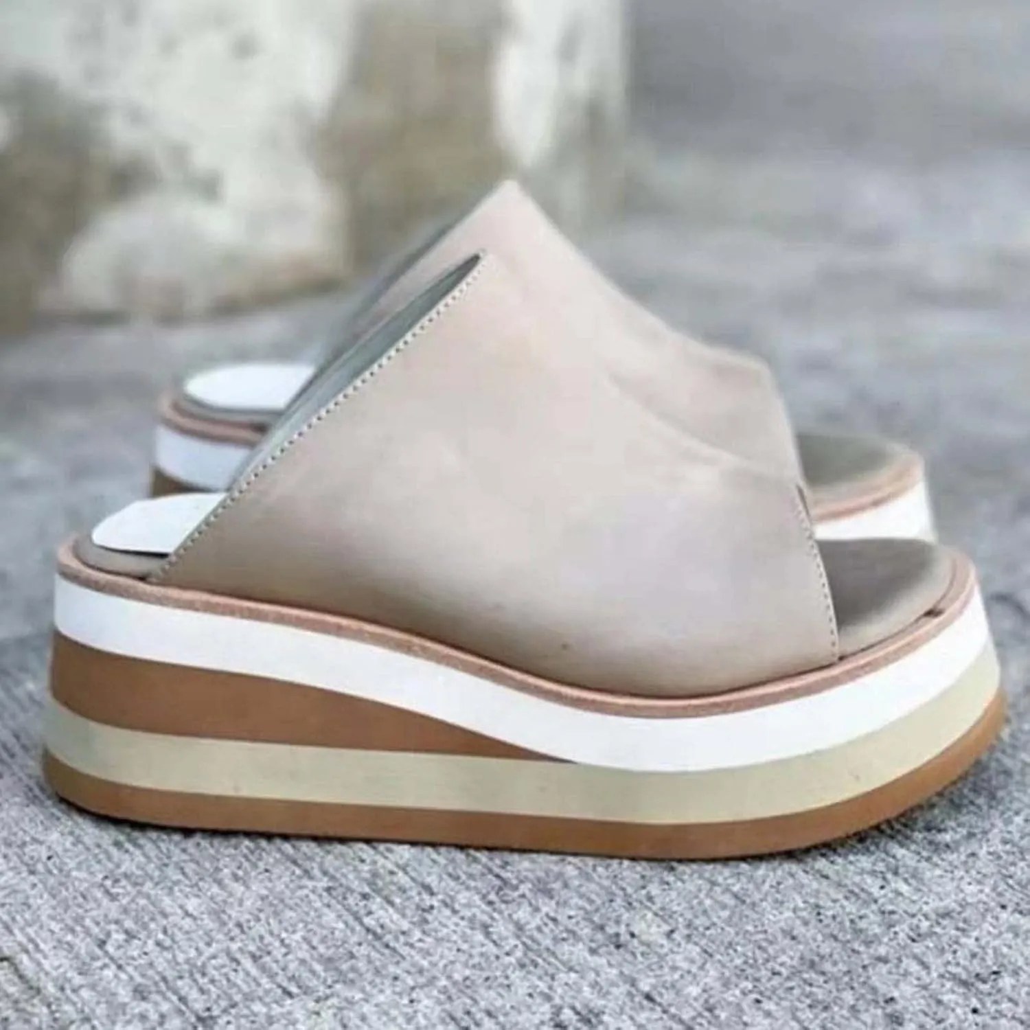 oiangi Summer Womens Wedge Platform Sandals Fashion Casual Fish Mouth Peep Toe Slip-on Chunky Slipper Comfortable Outdoor Ladies Beach Shoes Slides
