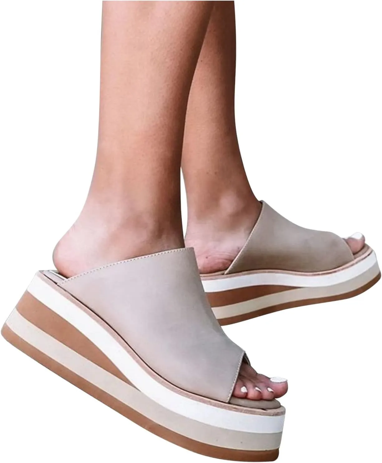 oiangi Summer Womens Wedge Platform Sandals Fashion Casual Fish Mouth Peep Toe Slip-on Chunky Slipper Comfortable Outdoor Ladies Beach Shoes Slides