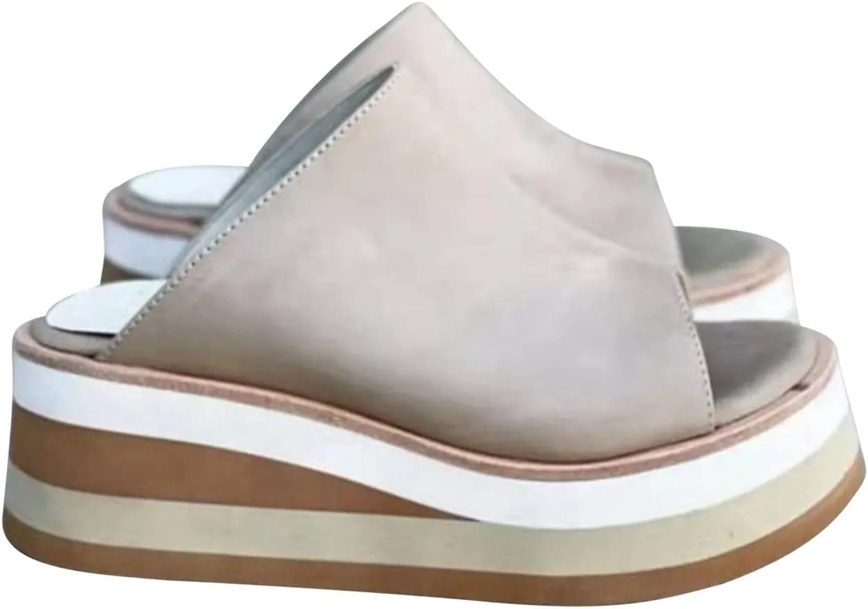 oiangi Summer Womens Wedge Platform Sandals Fashion Casual Fish Mouth Peep Toe Slip-on Chunky Slipper Comfortable Outdoor Ladies Beach Shoes Slides