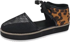 oiangi Womens Leopard Print Platform Sandals Fashion Breathable Mesh Cutout Lace Up Non-Slip Sandals Summer Comfy Casual Outdoor Ladies Shoes Sandalias