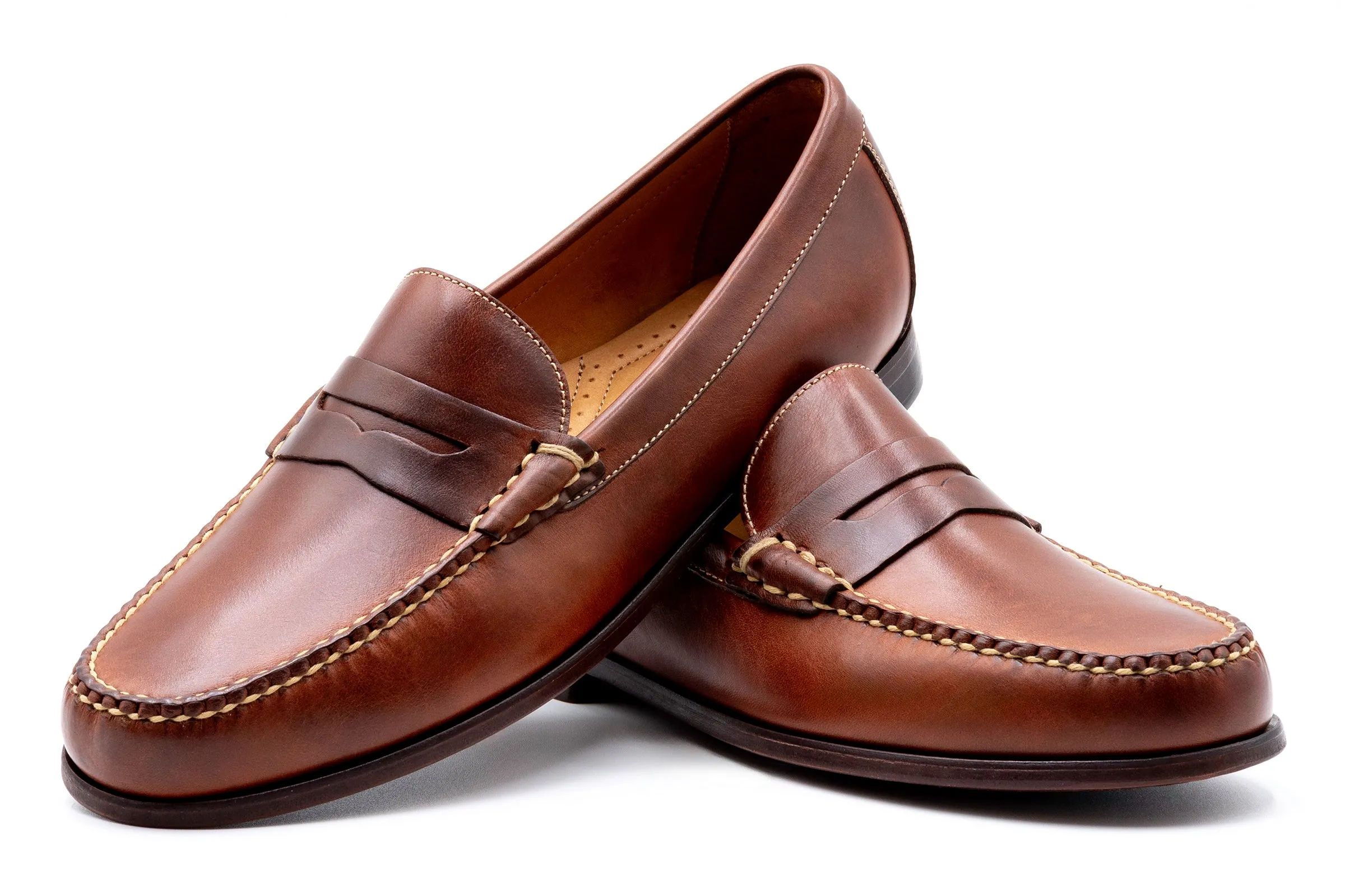 Old Row Oiled Saddle Leather Penny Loafers - Cigar