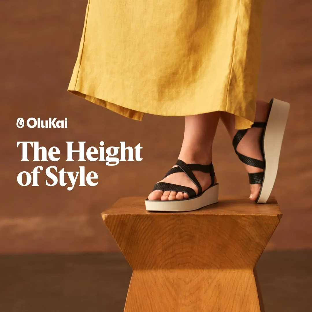 OLUKAI Onohi Women's Strappy Leather Sandals, Premium Platform Sandals with Full Grain Leather, Comfortable & Versatile, All-Day Wear