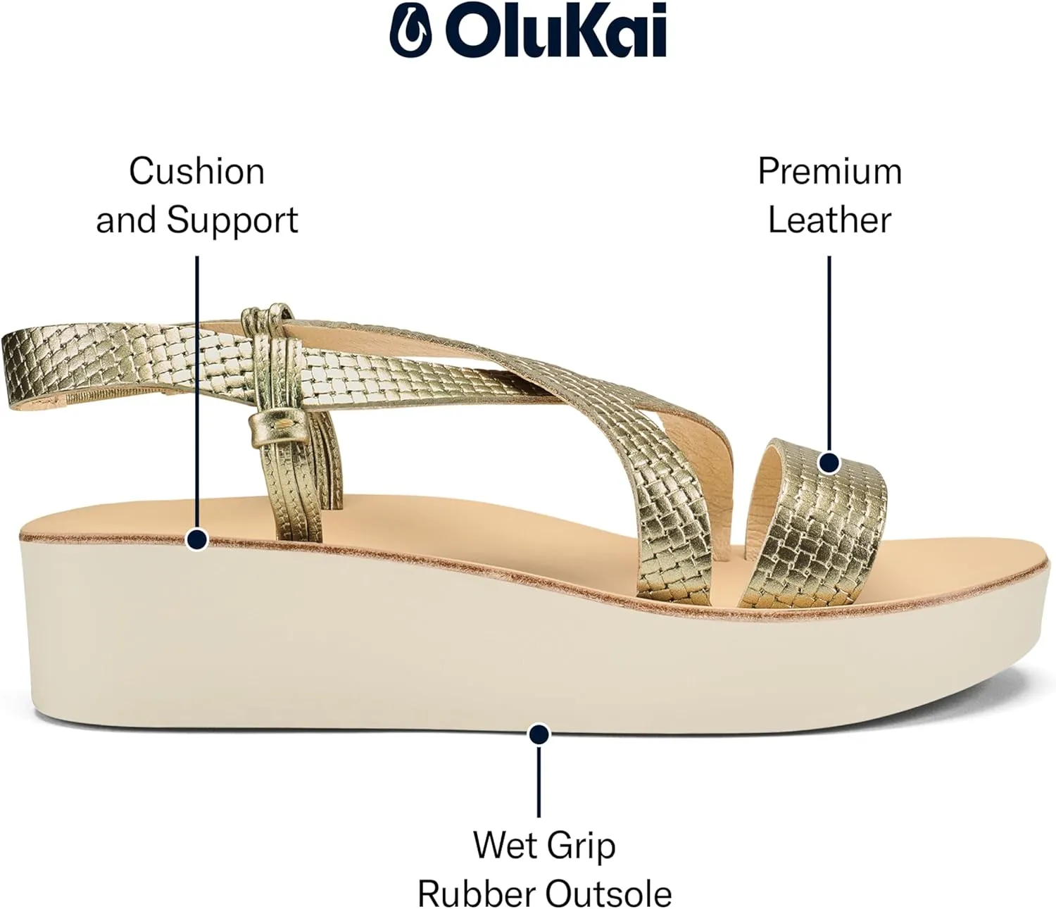 OLUKAI Onohi Women's Strappy Leather Sandals, Premium Platform Sandals with Full Grain Leather, Comfortable & Versatile, All-Day Wear