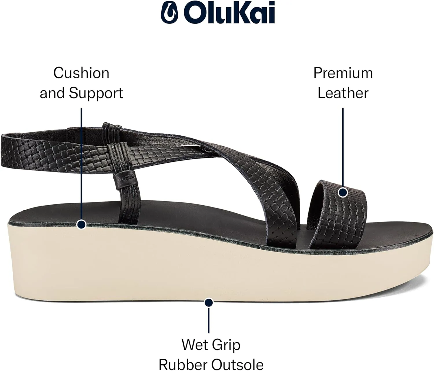 OLUKAI Onohi Women's Strappy Leather Sandals, Premium Platform Sandals with Full Grain Leather, Comfortable & Versatile, All-Day Wear