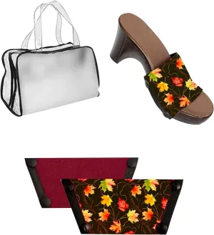 Onesole Cafe Traveler Fall Leaves & Burgundy Set, 3 inch soul lightweight wedge, Interchangeable all leaf print and burgundy solid tops, Tops for women's wedge Sandals, As Seen on Shark Tank (Size 8)