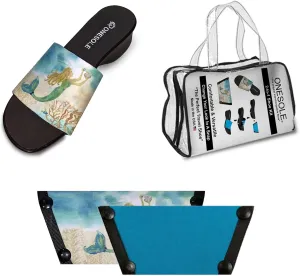 Onesole Mermaid Realm Black leisure Travel Kit, low Black wedge sole, Interchangeable Mermaid Realm and Turquoise Tops, Tops for women's wedge Sandals, As Seen on Shark Tank