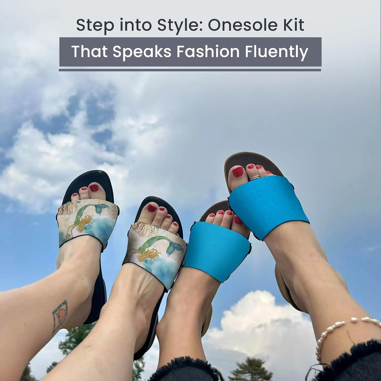 Onesole Mermaid Realm Black leisure Travel Kit, low Black wedge sole, Interchangeable Mermaid Realm and Turquoise Tops, Tops for women's wedge Sandals, As Seen on Shark Tank